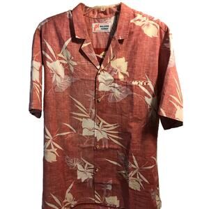 Malihini Vintage Men’s XL Red Floral Short Sleeve Button Down Hawaiian Shirt